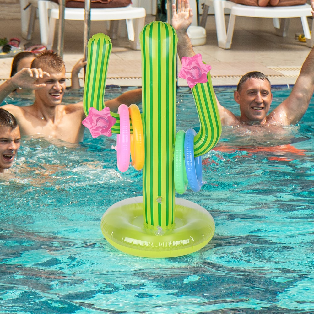 Inflatable Cactus Ring Toss Pool Game Set For Kids Summer Beach Fun 0