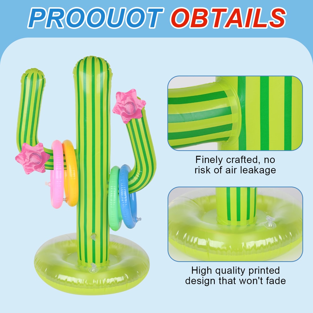 Inflatable Cactus Ring Toss Pool Game Set For Kids Summer Beach Fun 3
