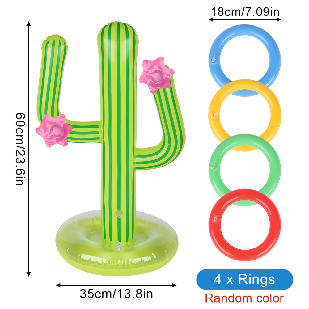 Inflatable Cactus Ring Toss Pool Game Set For Kids Summer Beach Fun 4