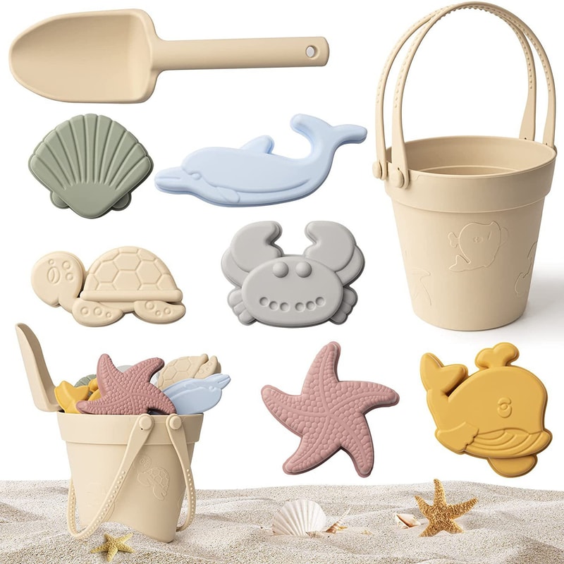 Silicone Beach Toy Set With Bucket Shovel For Kids Durable Sand Play Kit 0