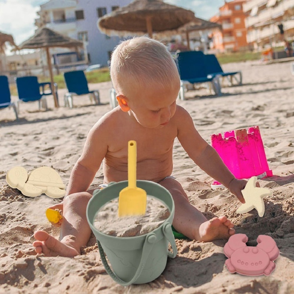 Silicone Beach Toy Set With Bucket Shovel For Kids Durable Sand Play Kit 4