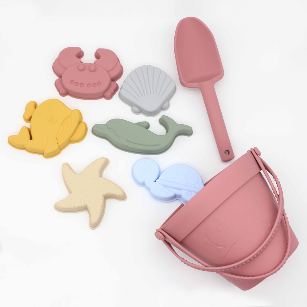 Silicone Beach Toy Set With Bucket Shovel For Kids Durable Sand Play Kit 7