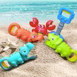 kids beach toy set with robotic claw grabber and sand digger shovel