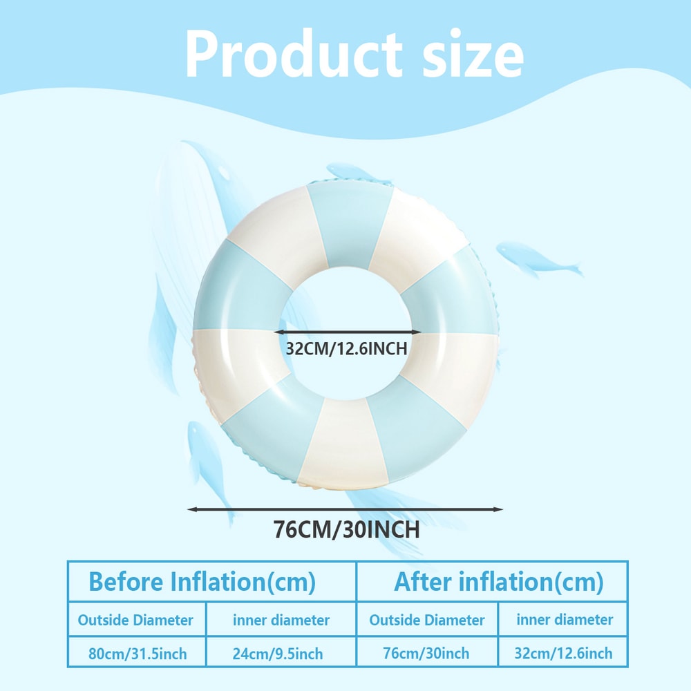 Retro Striped Inflatable Swim Ring Thick PVC Pool Float For Kids Adults 3
