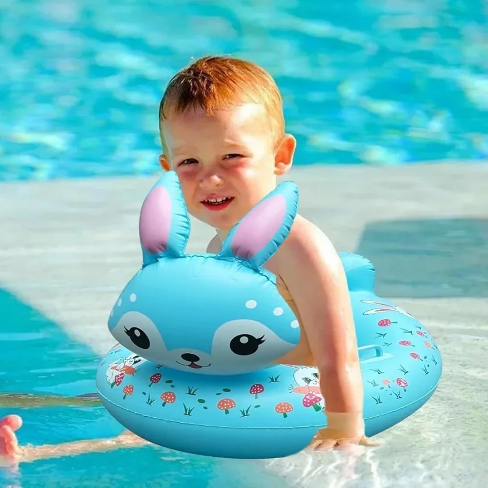 Kids Inflatable Rabbit Swim Ring Seat With Handles Safe Inflatable Pool Float For Toddlers Kids 0