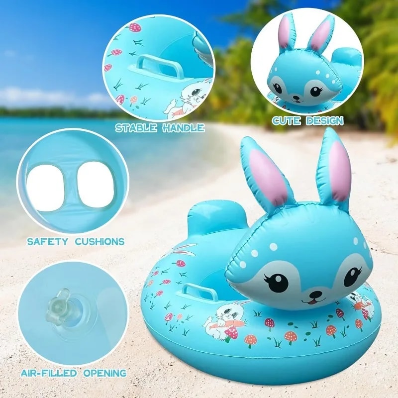Kids Inflatable Rabbit Swim Ring Seat With Handles Safe Inflatable Pool Float For Toddlers Kids 5