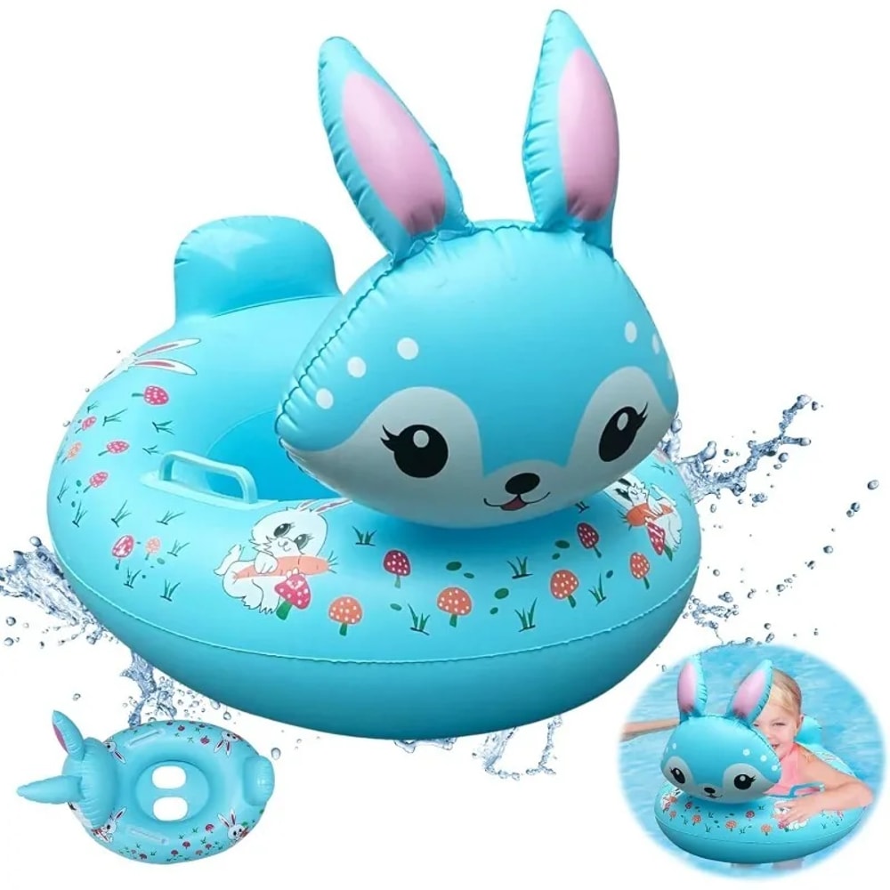 Kids Inflatable Rabbit Swim Ring Seat With Handles Safe Inflatable Pool Float For Toddlers Kids 8