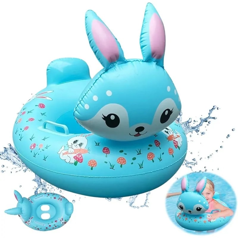 Kids Inflatable Rabbit Swim Ring Seat With Handles Safe Inflatable Pool Float For Toddlers Kids 8