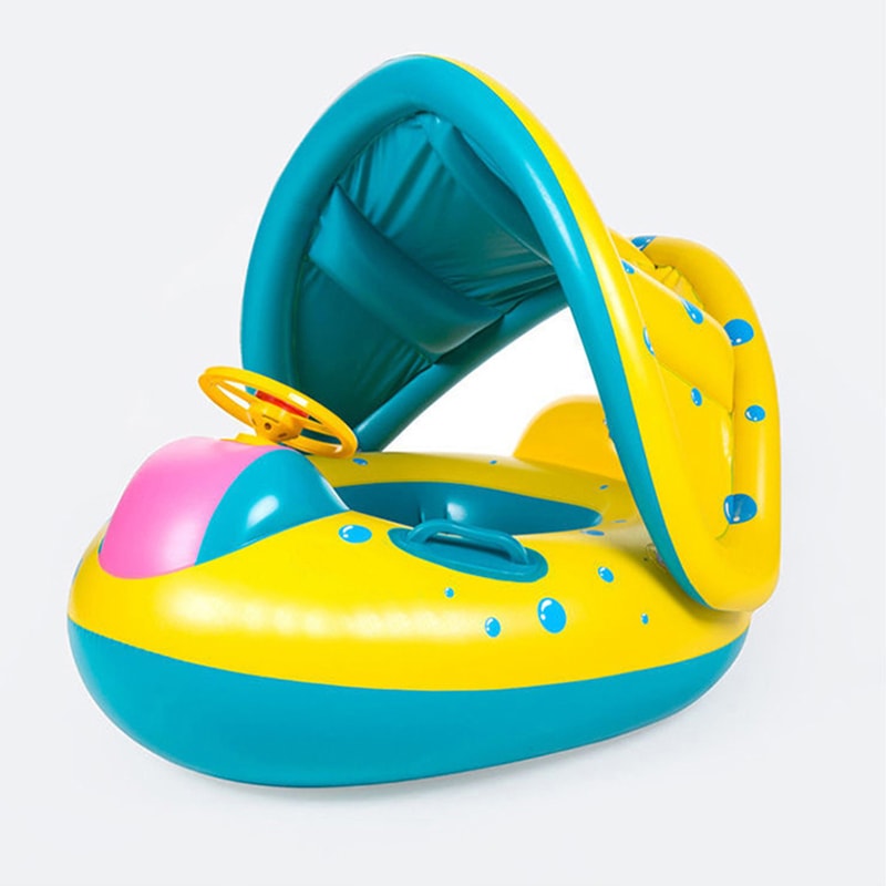 Baby Float With Canopy Steering Wheel UV Protected Inflatable Toddler Pool Float 0