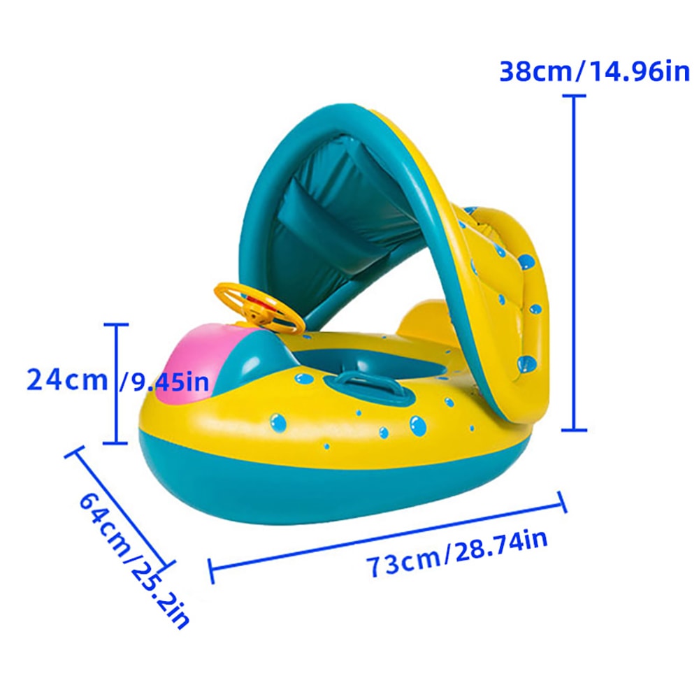 Baby Float With Canopy Steering Wheel UV Protected Inflatable Toddler Pool Float 5