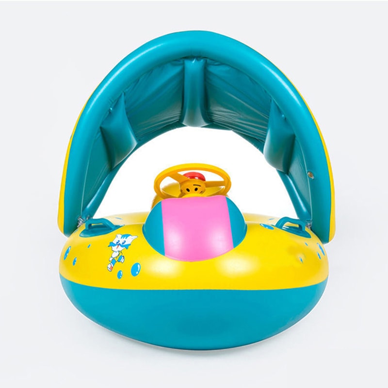Baby Float With Canopy Steering Wheel UV Protected Inflatable Toddler Pool Float 2