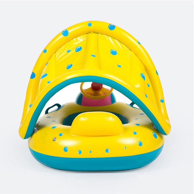 Baby Float With Canopy Steering Wheel UV Protected Inflatable Toddler Pool Float 3