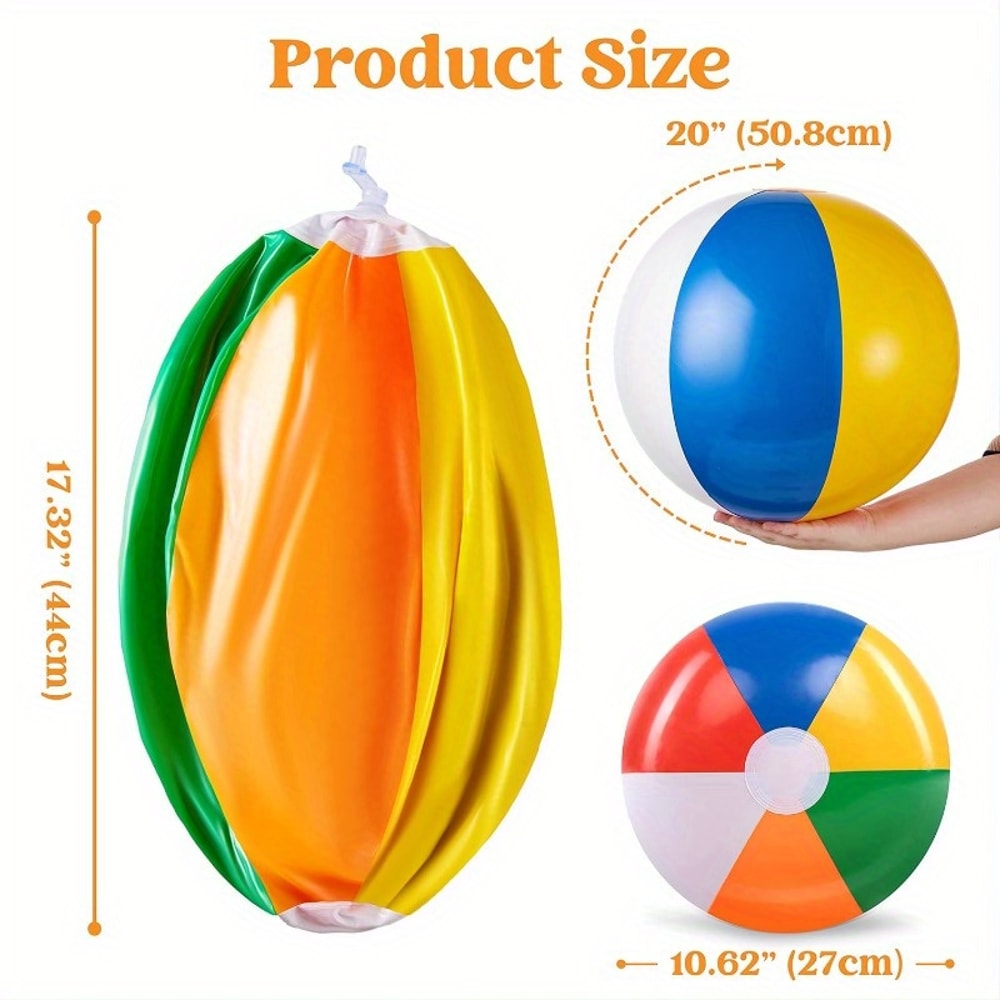Large Inflatable Beach Ball Set Rainbow Pool Toys For Kids Adults Summer Fun Pack 4
