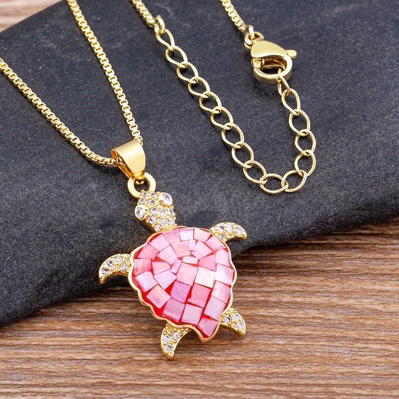 Colorful Crystal Turtle Pendant Necklace With Zircon Shell For Women Beach Jewelry 1