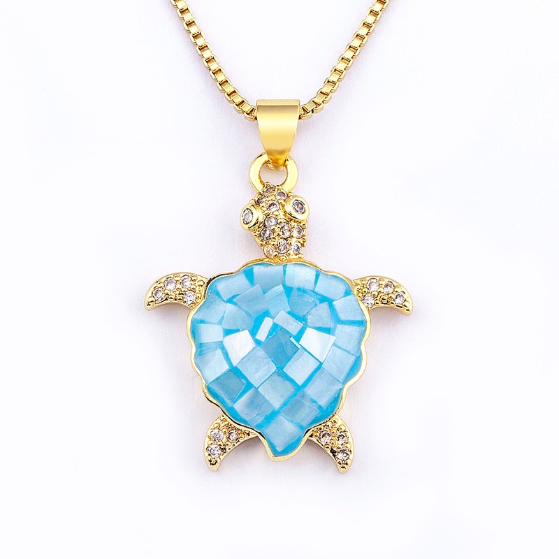Colorful Crystal Turtle Pendant Necklace With Zircon Shell For Women Beach Jewelry 4