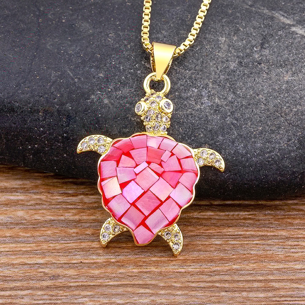 Colorful Crystal Turtle Pendant Necklace With Zircon Shell For Women Beach Jewelry 6