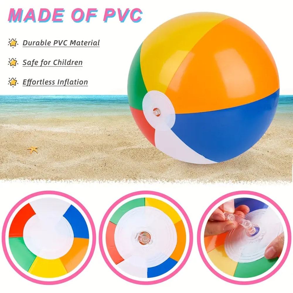 Inflatable Beach Ball Set For Kids Colorful Pool Party Water Play Toy 3