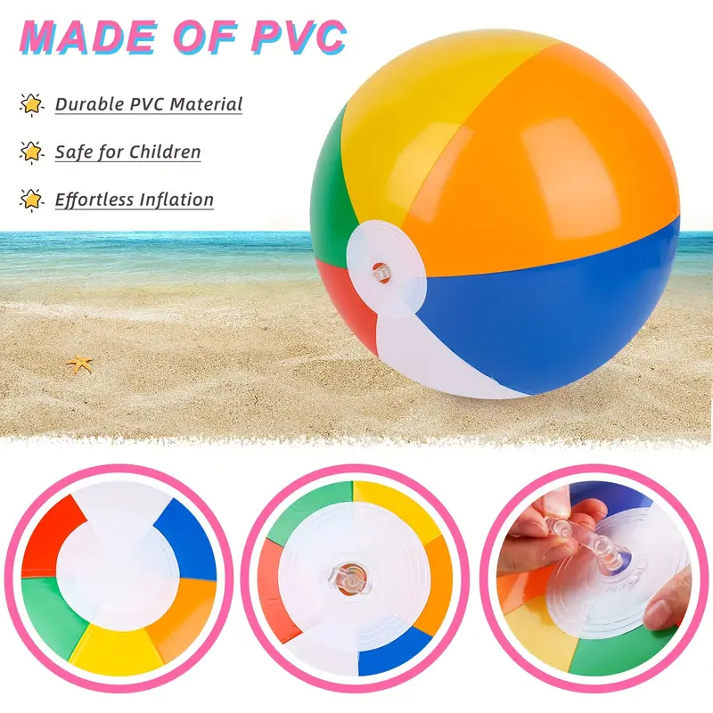 Inflatable Beach Ball Set For Kids Colorful Pool Party Water Play Toy 3