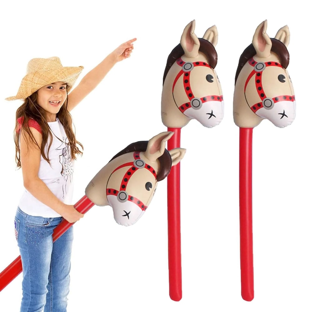 Inflatable Horse Head Stick Toy For Kids Cowboy Party Farm Theme Fun 0