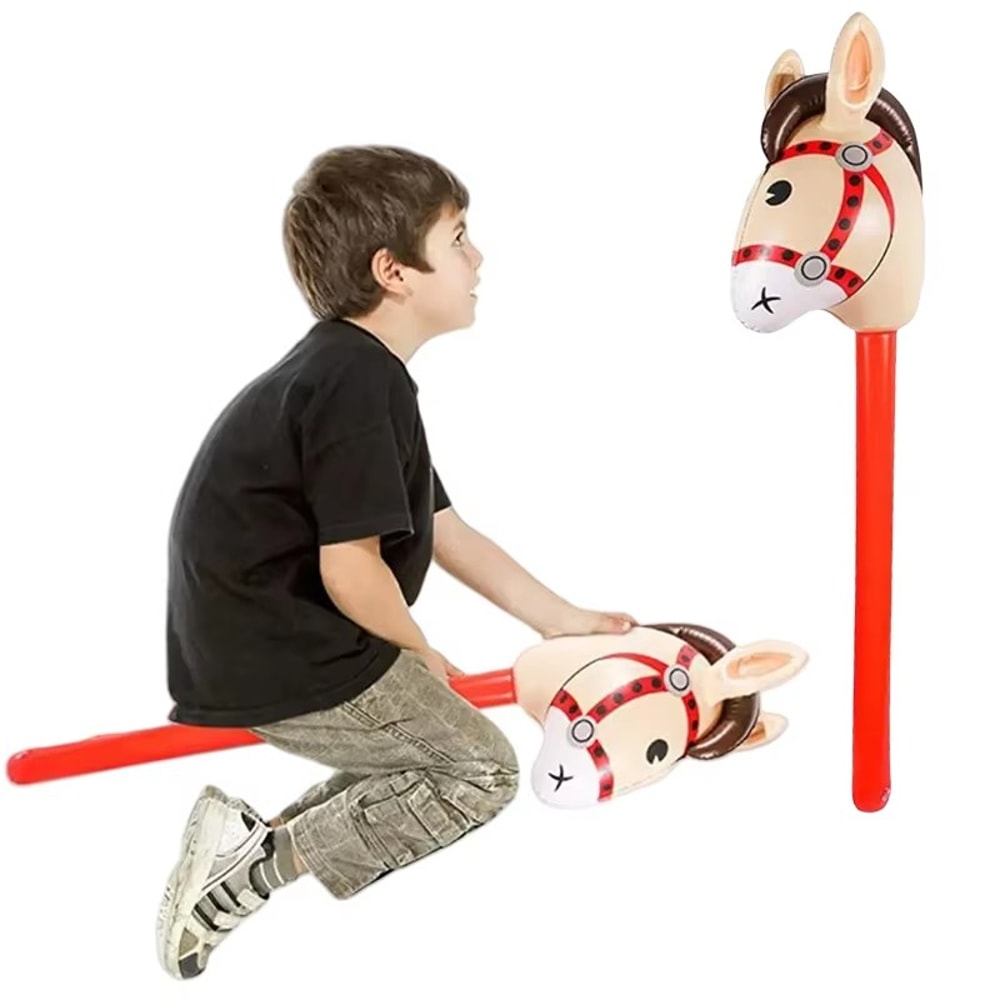 Inflatable Horse Head Stick Toy For Kids Cowboy Party Farm Theme Fun 4