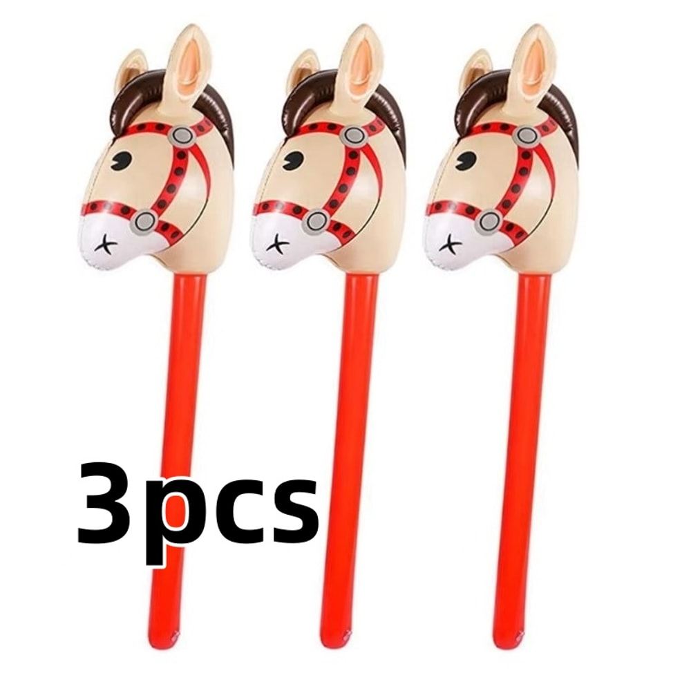 Inflatable Horse Head Stick Toy For Kids Cowboy Party Farm Theme Fun 2