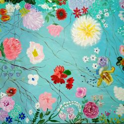 flying flowers original art fansy flower painting