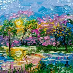 miniature art sunset landscape original oil painting mini fine art