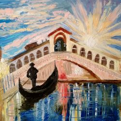 venice original oil painting gondola sunset in venice romantic art