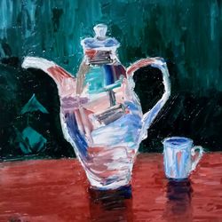 coffee pot original oil painting kitchen decor art