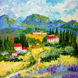 Provence Original oil painting Colorful French landscape Wall art