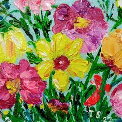 aceo summer flowers miniature oil painting original art