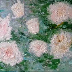 roses in the fog original oil painting wall art garden flowers painting