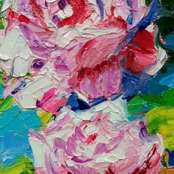 abstract roses painting small oil picture two pink roses art original art framed