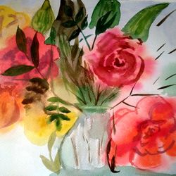 mood bright abstract bouquet original watercolor paintung flowers art wall decor