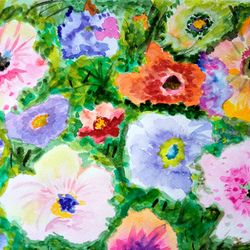floral tapestry original watercolor painting flowers art wall decor