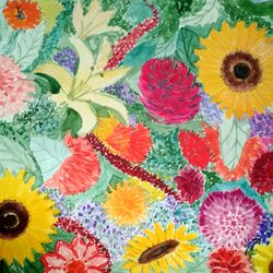 boho flowers original watercolor painting colorful floral decor bright flowers art