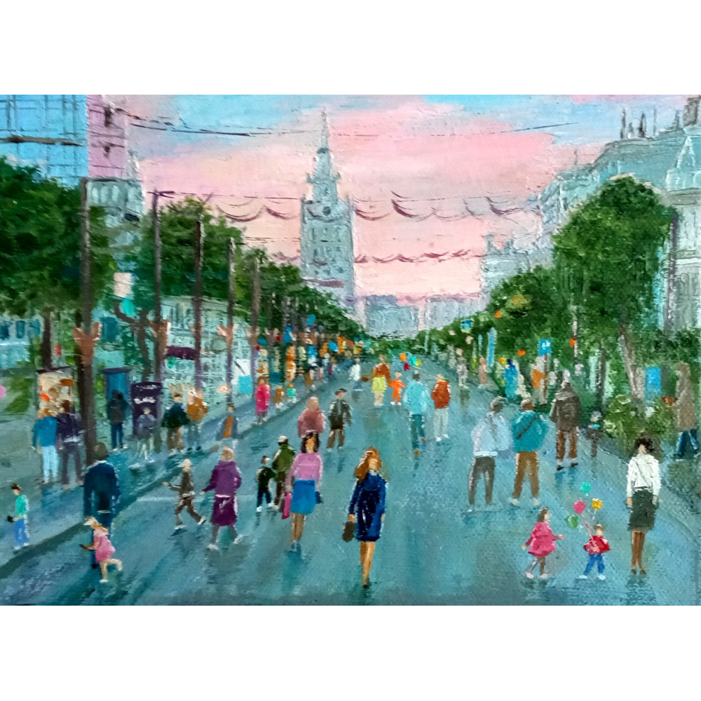 A City Of People Original Oil Painting On Canvas 0