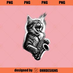Funny Cat Playing Saxophone Jazz Sax Musician Saxophonist PNG Download