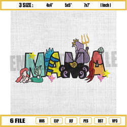mama ariel the little mermaid mother day embroidery png