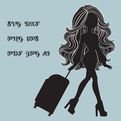 Silhouette of girl with suitcase