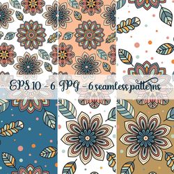 Folk flowers and leaves seamless pattern