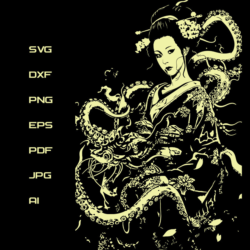 Yokai Geisha and monster with tentacles.jpg