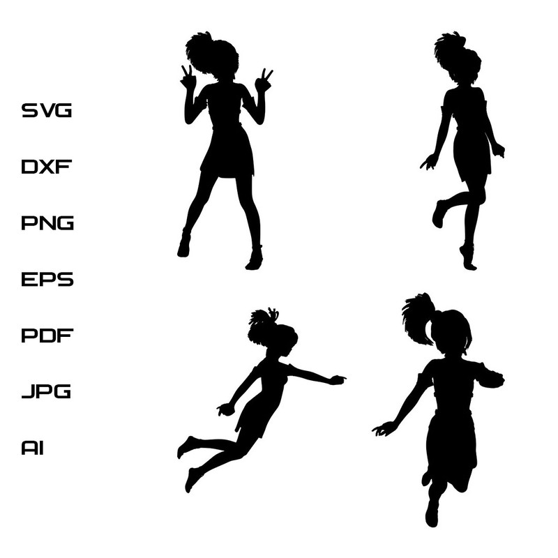 Anime girl with short ponytail silhouette set.jpg