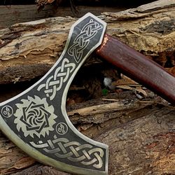 Handmade Stainless Steel Axe with Handle Detail