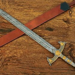 handmade damascus steel sword battle ready sword, hand forged damascus steel vik
