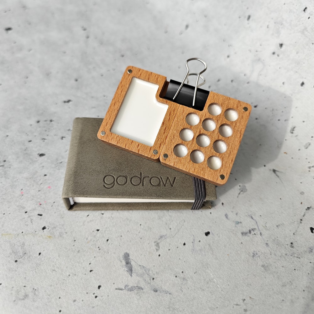 Mini Wooden Watercolor Palette With Small Sketchbook 11