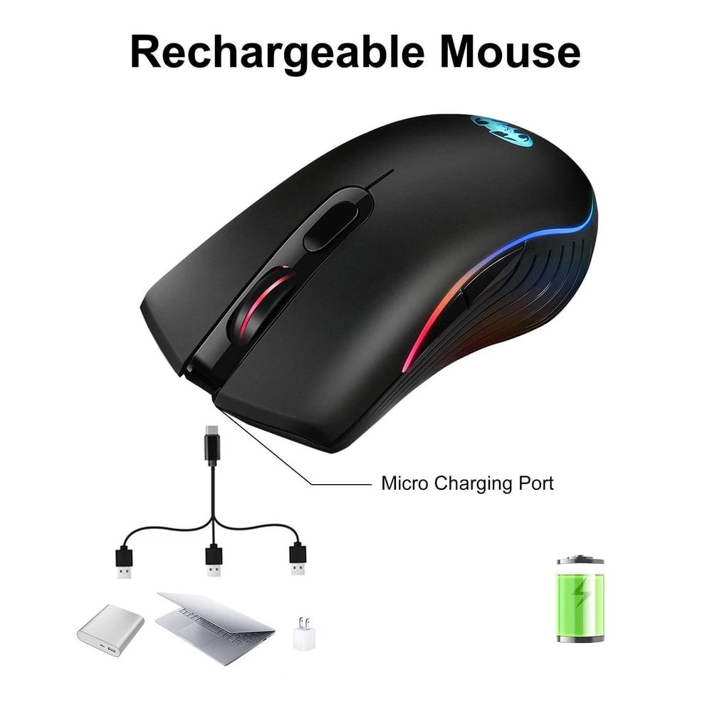 Rechargeable Wireless USB Gaming Mouse Backlit RGB Optical DPI Levels 2