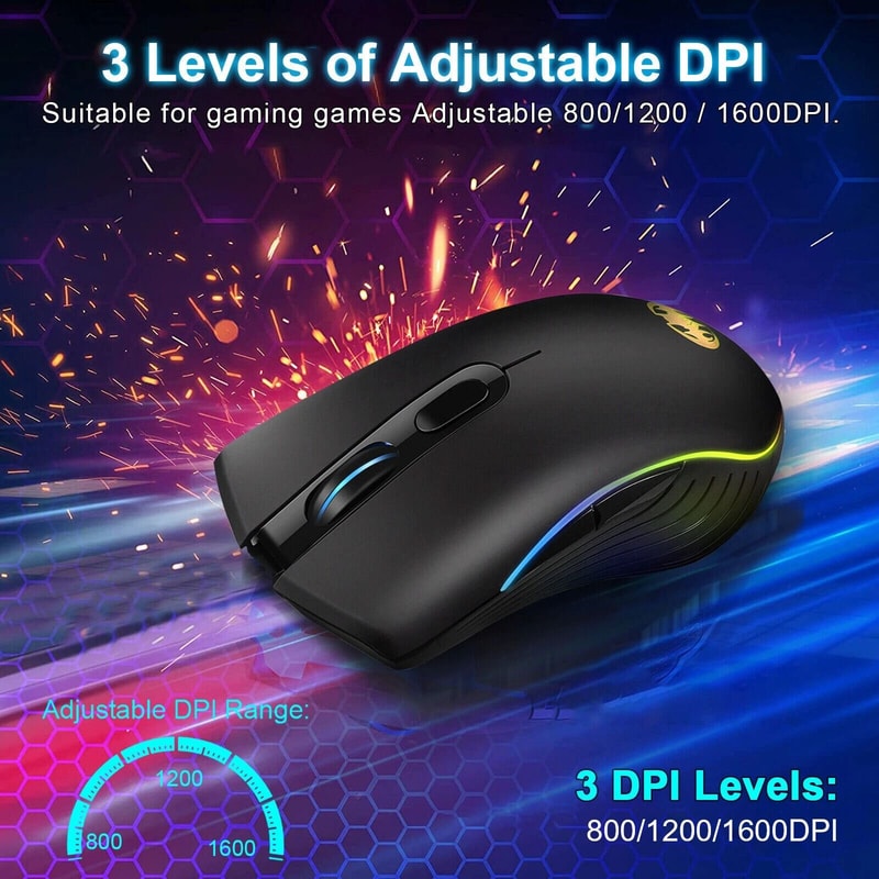 Rechargeable Wireless USB Gaming Mouse Backlit RGB Optical DPI Levels 7