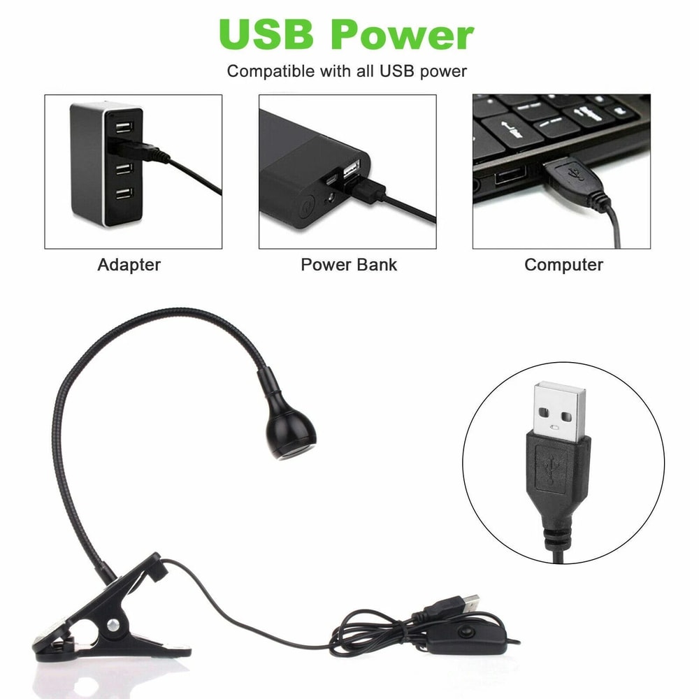 Adjustable LED USB Reading Lamp Clipon Book Light For Desk Bed Computer 7