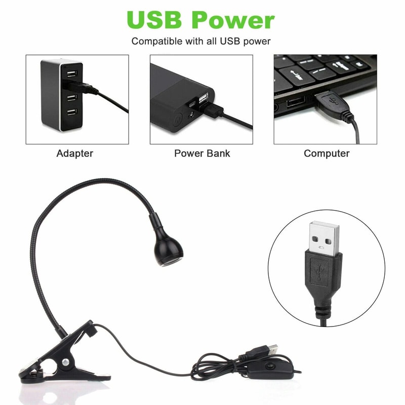 Adjustable LED USB Reading Lamp Clipon Book Light For Desk Bed Computer 7